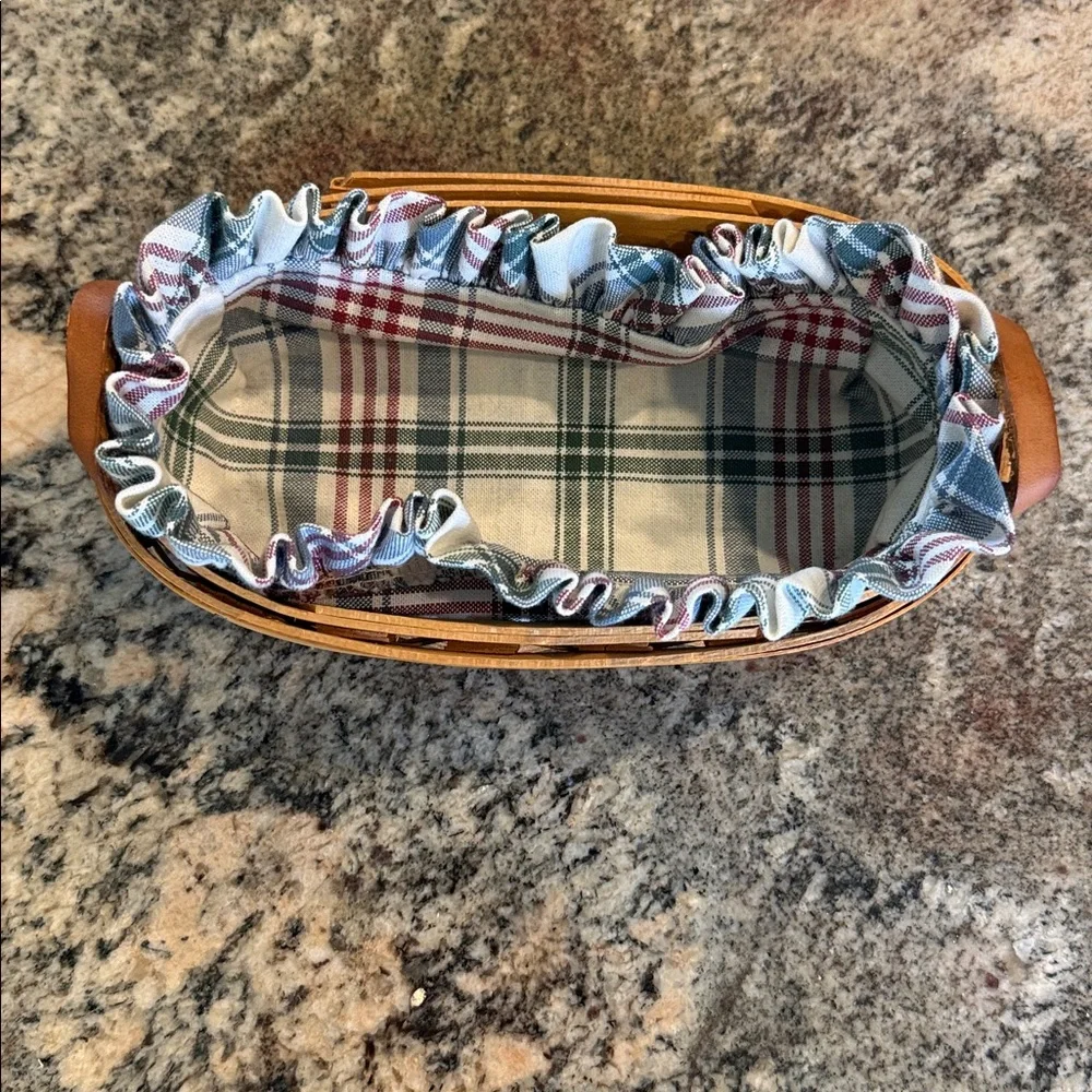 Longaberger Woven Basket with Plaid Fabric Liner - Natural and Blue